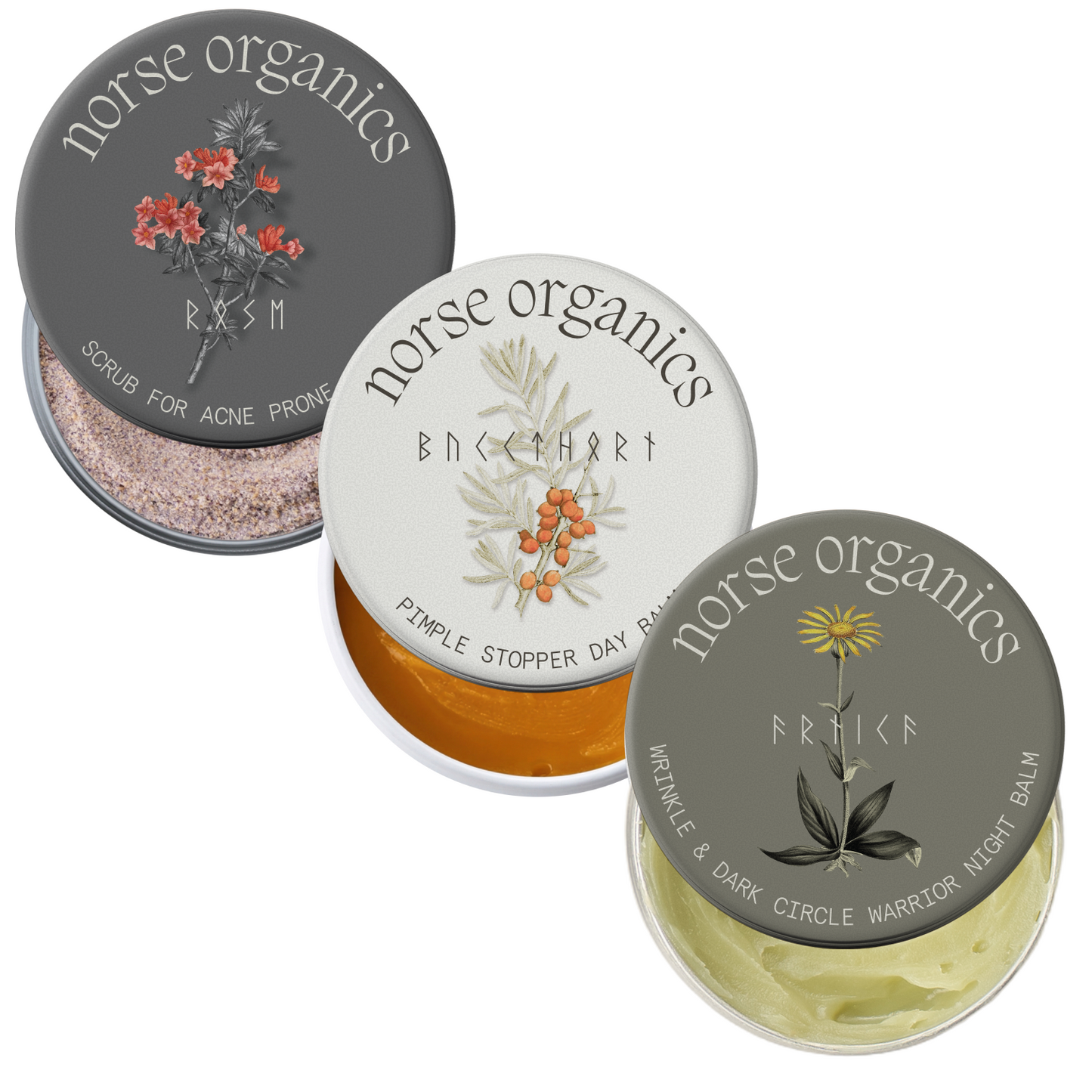 Anti-Age & Glow Ritual three jars showing scrub, day balm and night balm textures