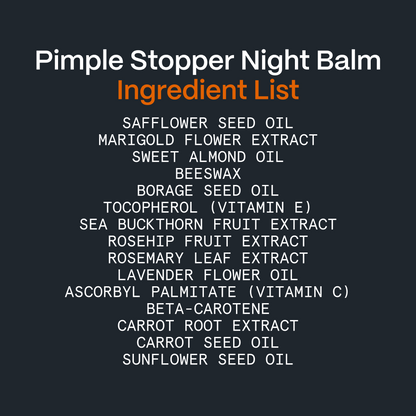 One-month-supply graphic of a hand holding Pimple Stopper Night Balm tin outdoors