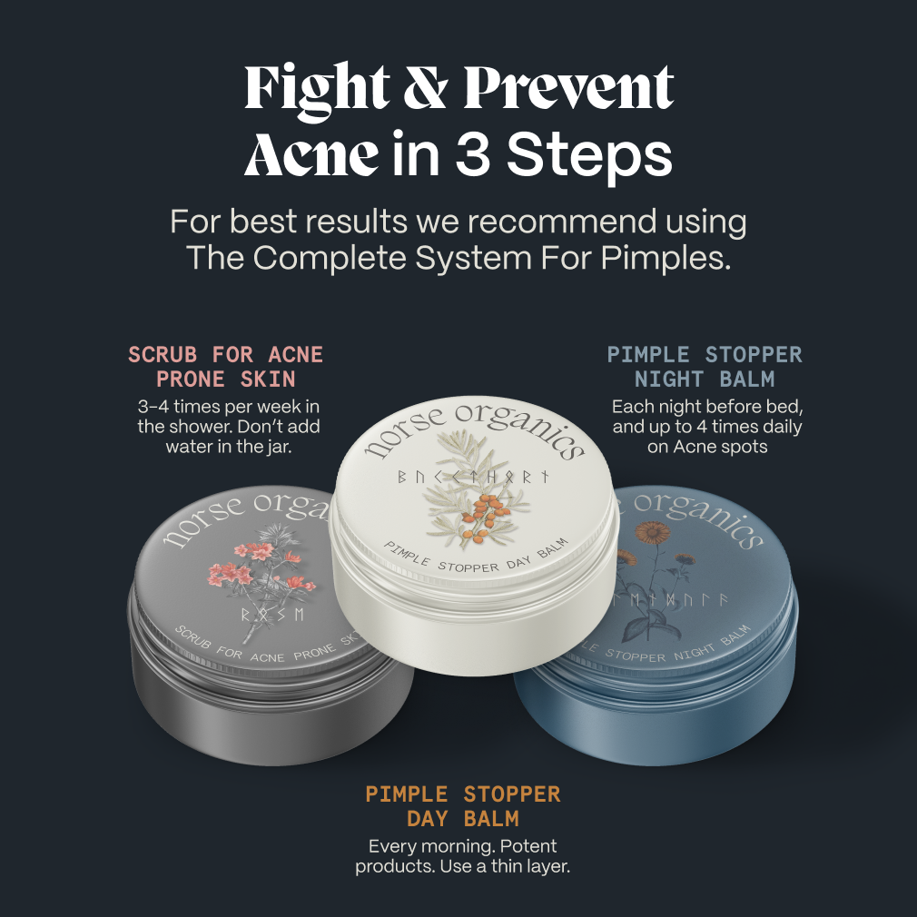 Graphic showing the Scrub for Acne Prone Skin in a three-step routine